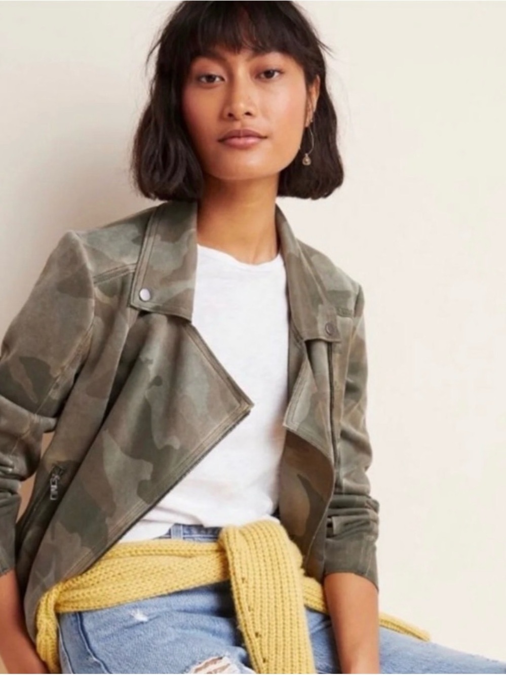 Anthropologie MARRAKECH Faux Suede Camo Moto Jacket Size XS